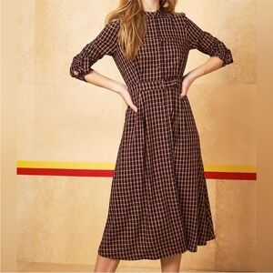 COURT & ROWE NWT Red and Navy Checkered Long Sleeve Button Down Dress